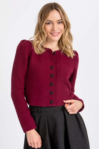 Puffarm Strickjacke mit gehäkelter Borte Owingen bordeaux