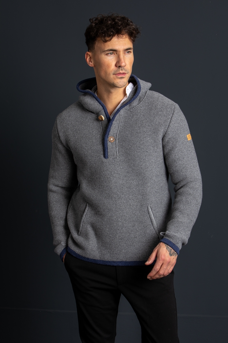 Strick Hoodie Xaver grau/indigo von Liebling bei Almliebe!