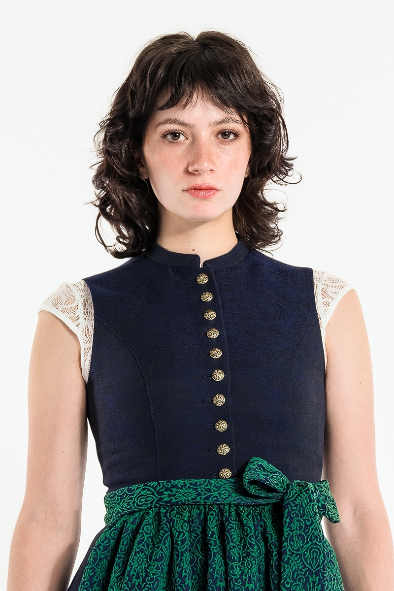 Hochgeschlossenes Dirndl Nannerl blau/grün
