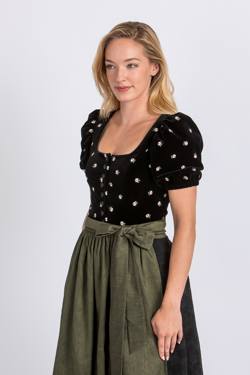 Ärmeldirndl Rosmarie schwarz geblümt