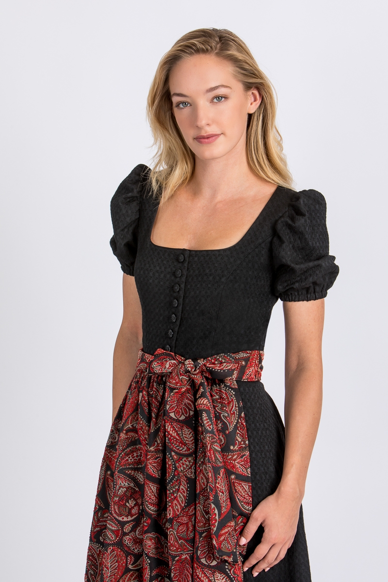 Ärmeldirndl Rosmarie schwarz/rot