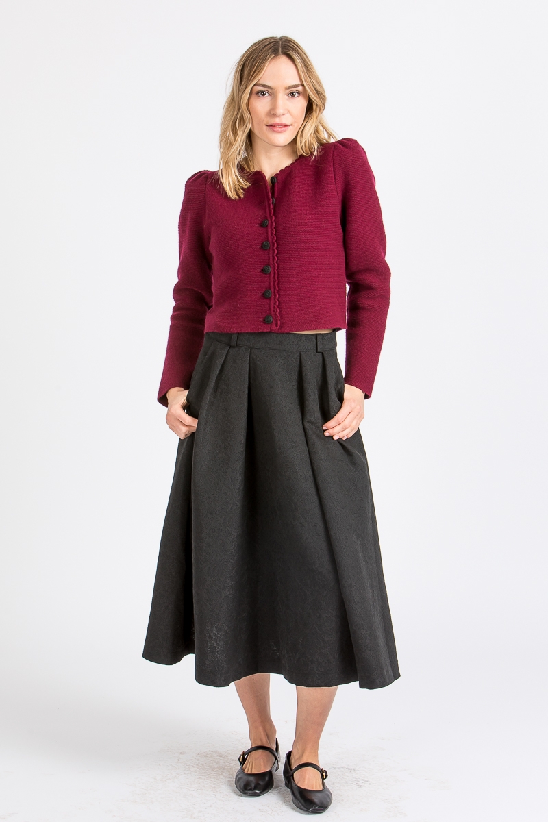 Puffarm Strickjacke mit gehäkelter Borte Owingen bordeaux