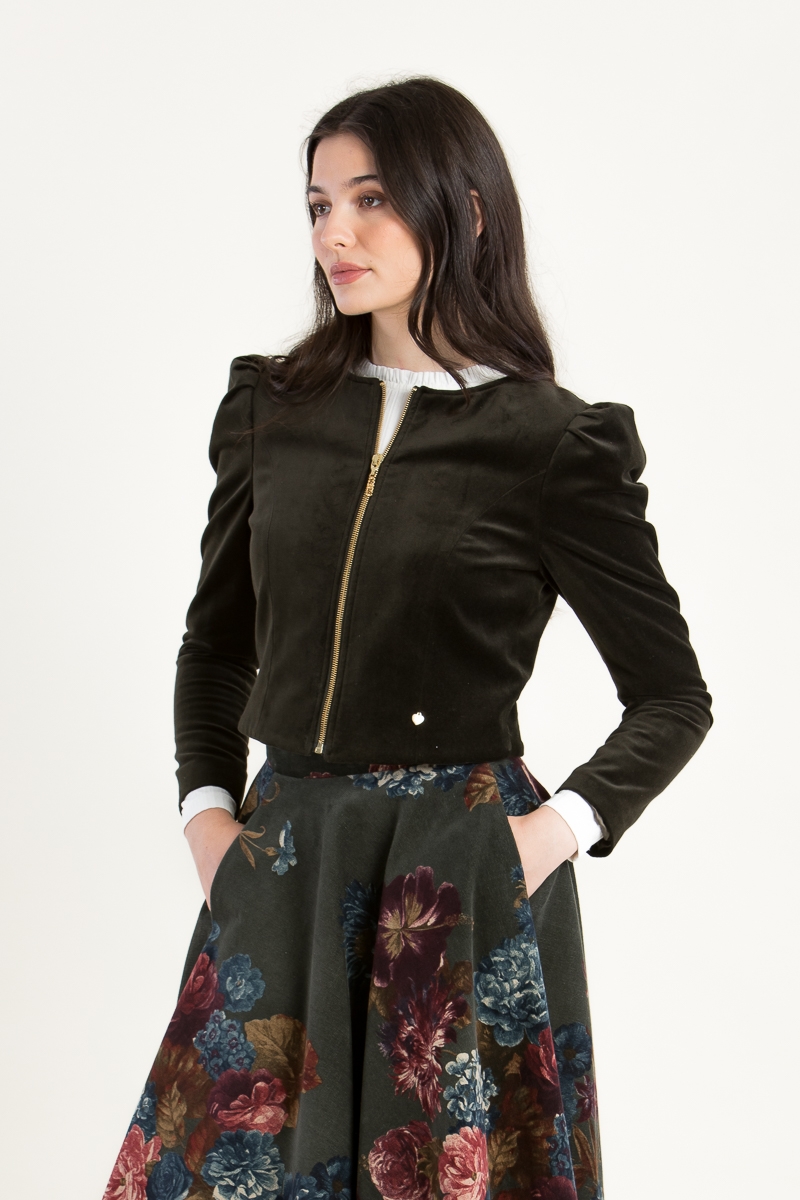 Samtjanker Denise mit Zipper oliv 6074 5003