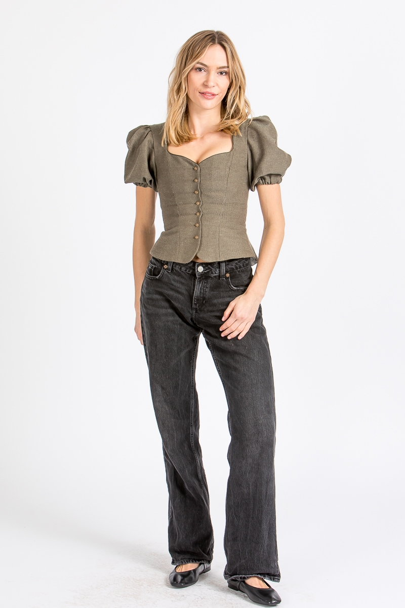 Mieder Carlotta mit abnehmbarem Puffarm oliv