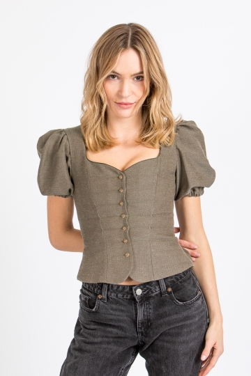 Mieder Carlotta mit abnehmbarem Puffarm oliv