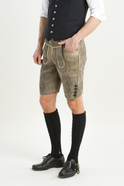 Hirschlederhose Luis flanell beige/anthra