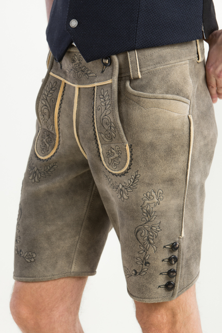Hirschlederhose Luis flanell beige/anthra