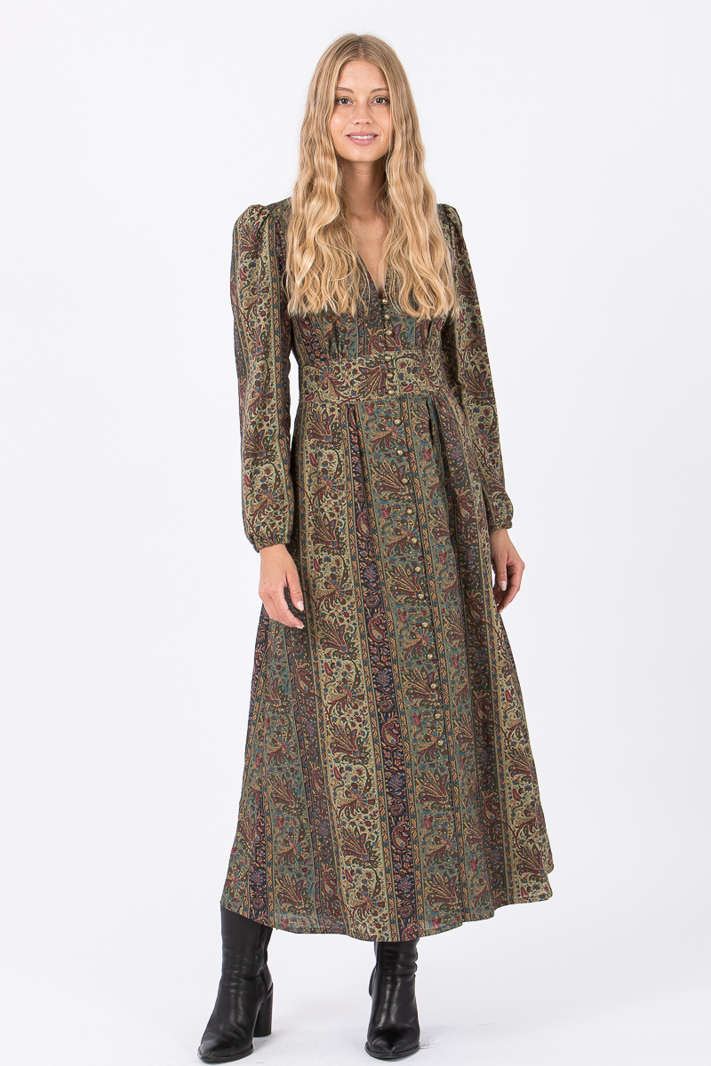 Langes Kleid Zofie jagdgrün