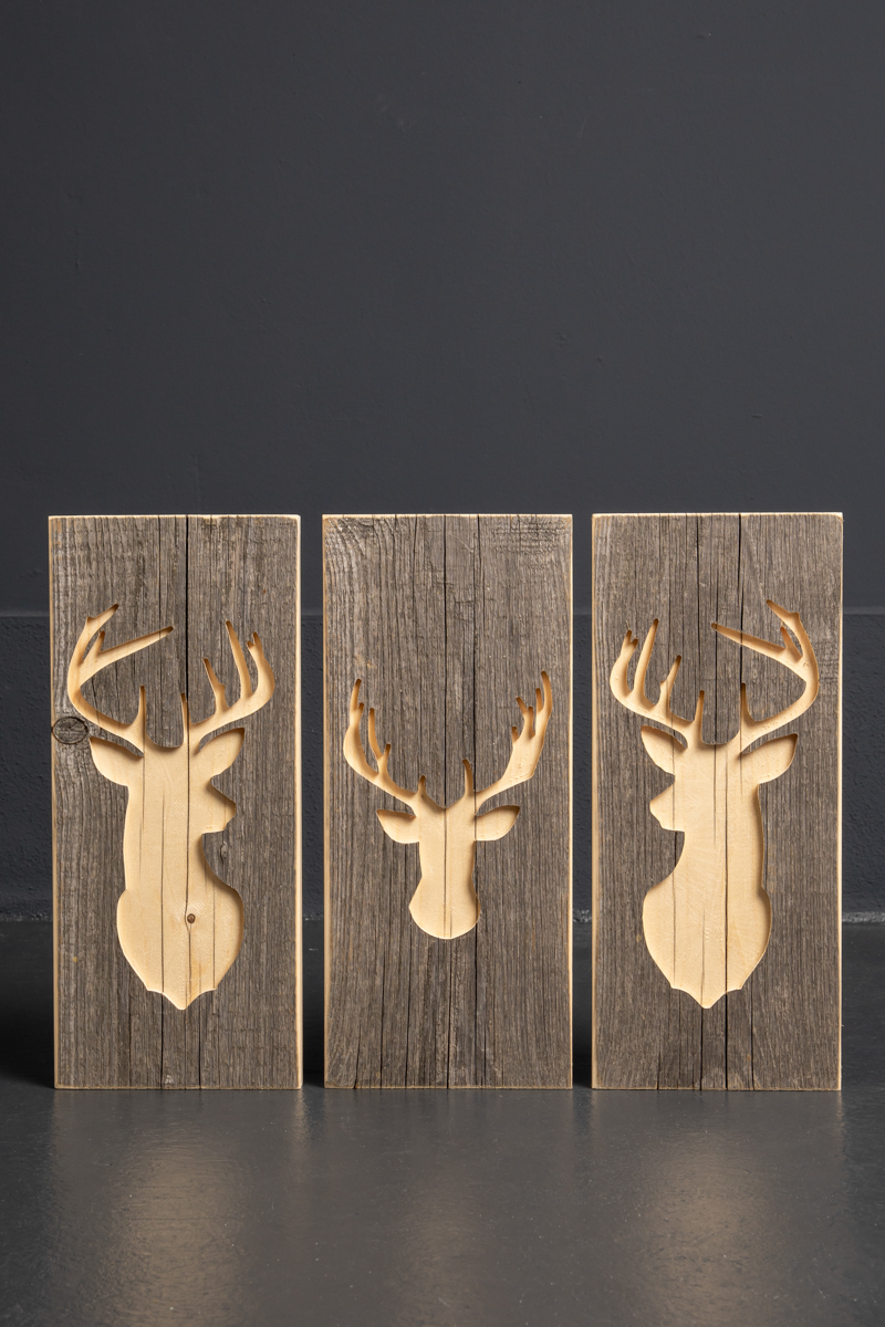 3er Set Holzbilder mit Hirsch Motiv