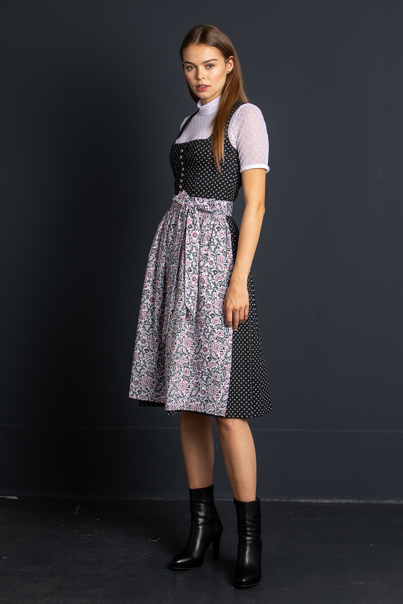 Waschdirndl Ulla schwarz/geblümt