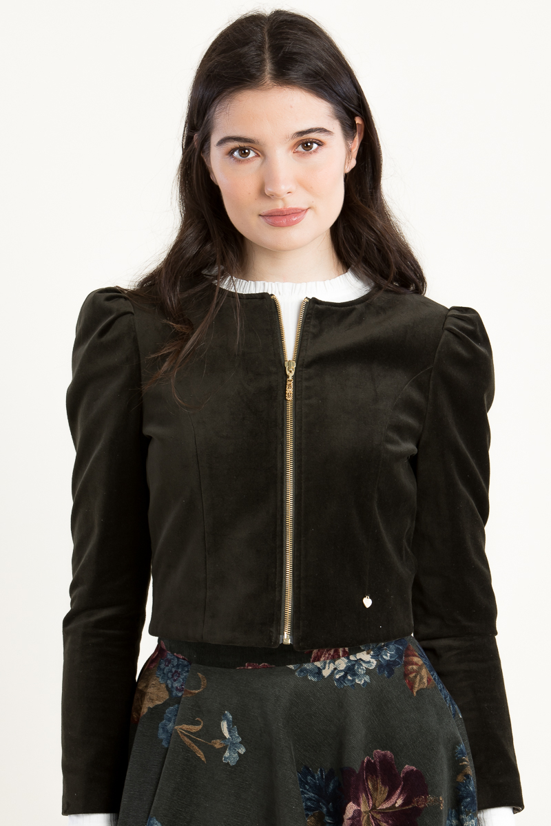Samtjanker Denise mit Zipper oliv 6074 5003