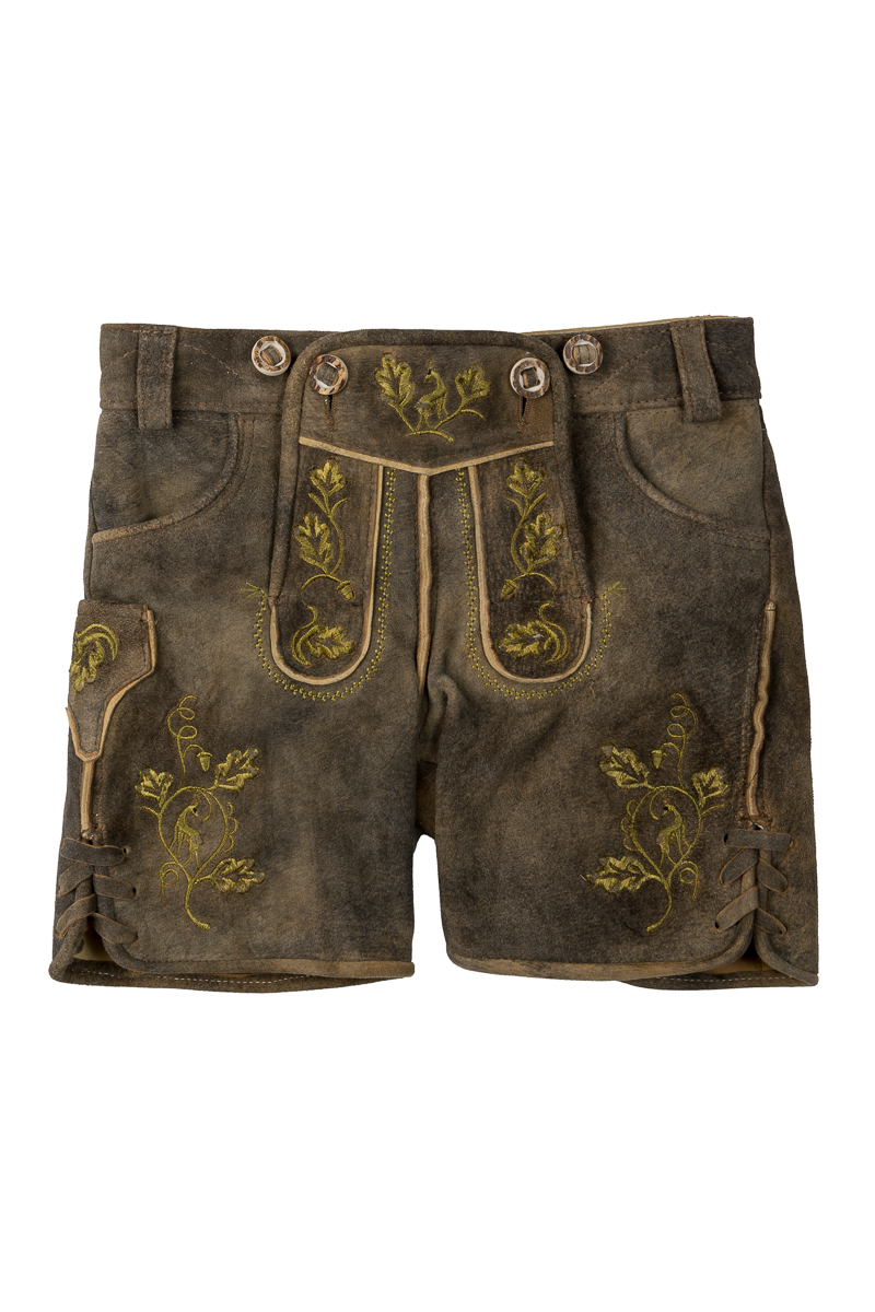 Kinder Lederhose Gamsspitz-B rauchbraun/St. 1190 grün