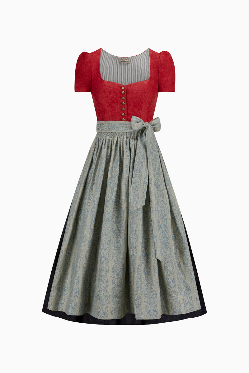 Dirndl Evi mit Ärmel K0938-475-652 kirschrot-nebelblau