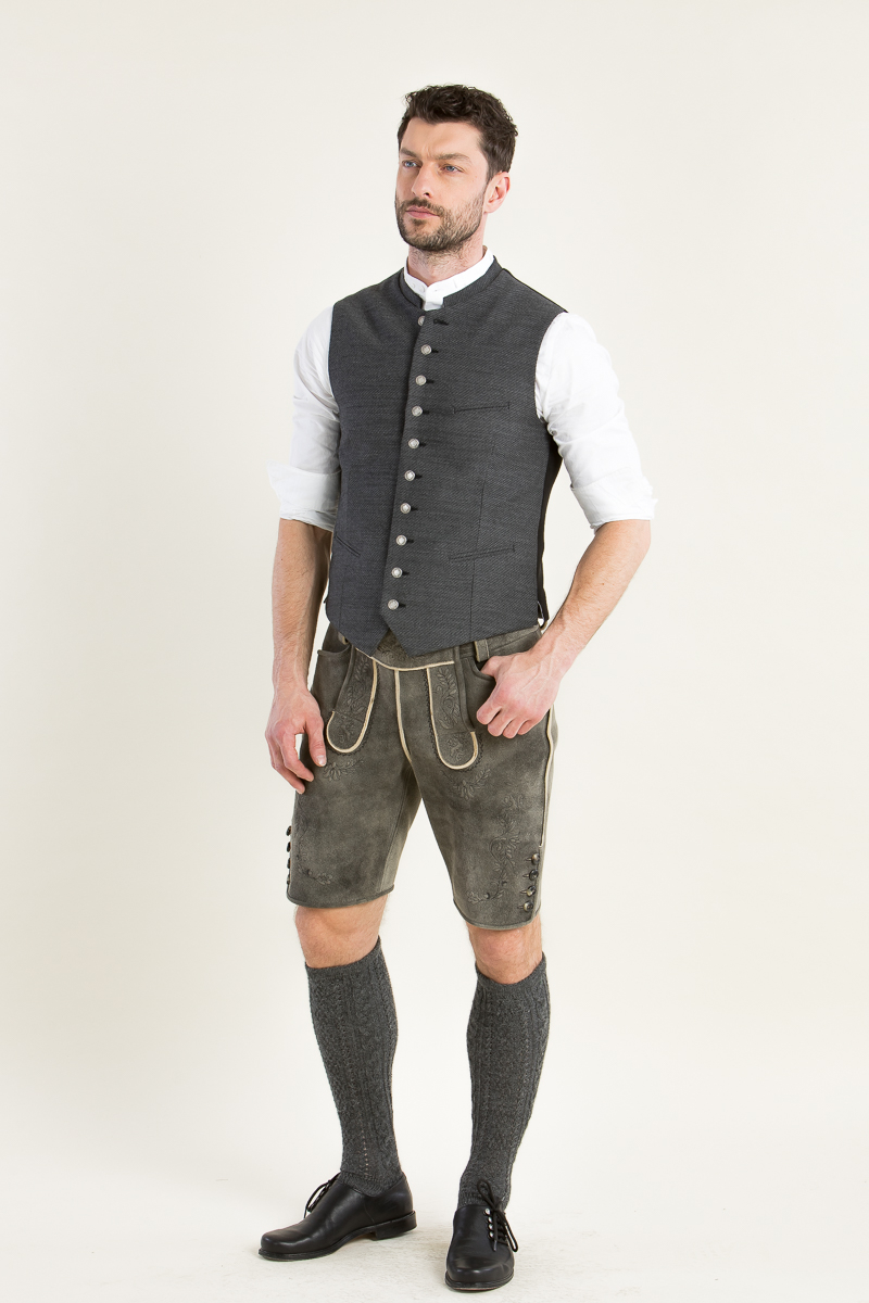 Hirschlederhose Luis flanell grau/anthra