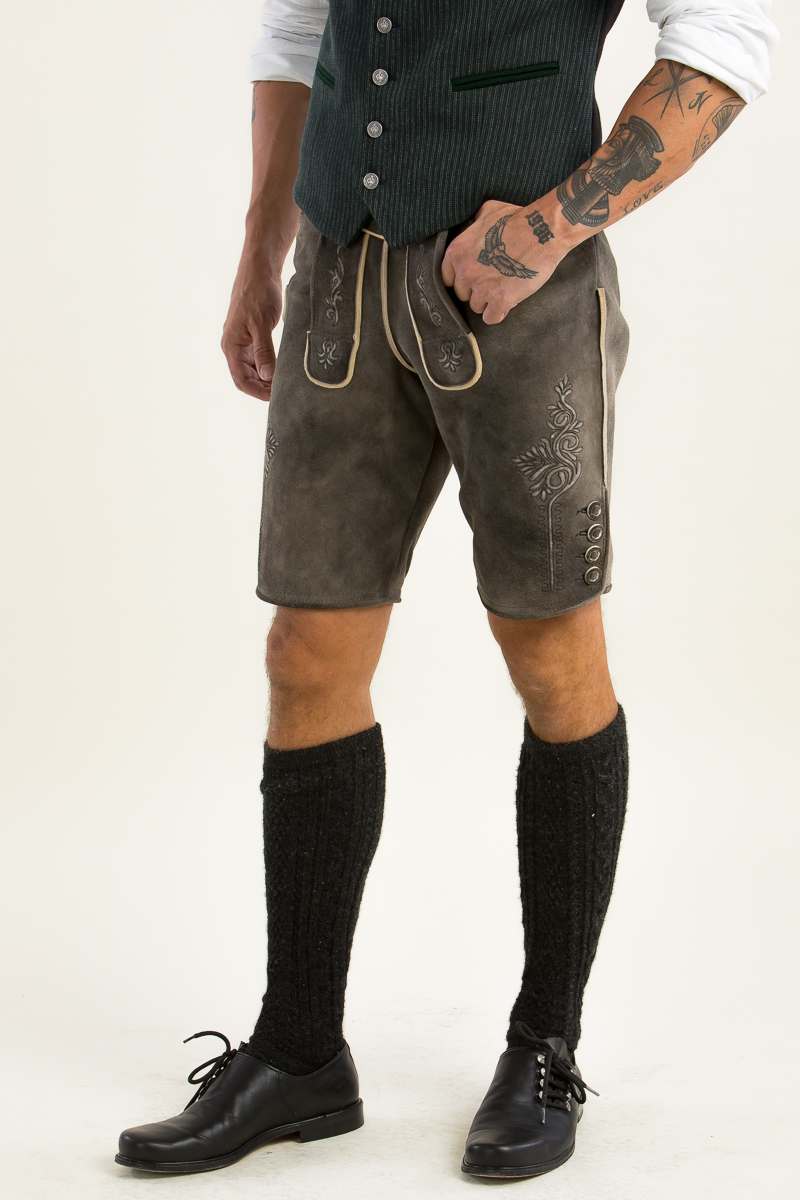 Graue Lederhose Donau old grey/schwarz