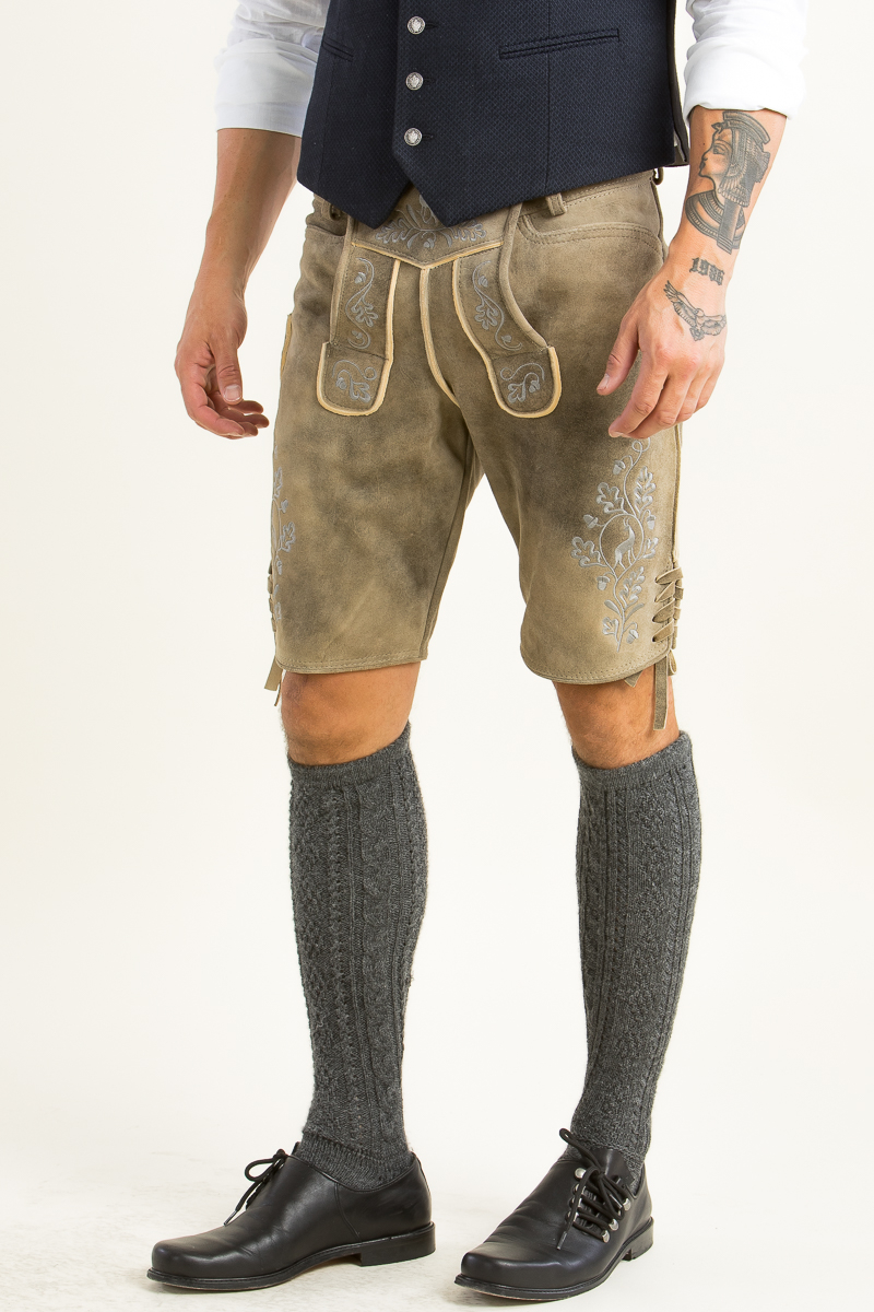 Kurze Lederhose Ludwig inka/silber
