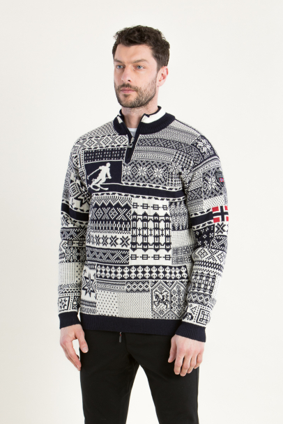Norweger Pulli History blau