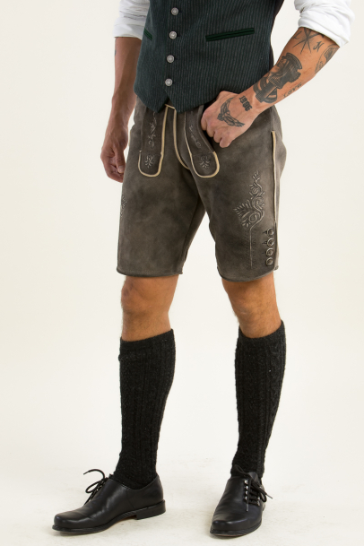 Graue Lederhose Donau old grey/schwarz