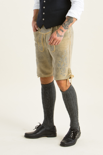 Hirschlederhose Ludwig granit/silber