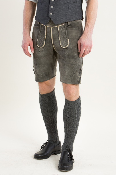Hirschlederhose Luis flanell grau/anthra