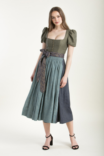 Dirndl Laura mit Puffarm K0964-792-675 khaki-blautanne